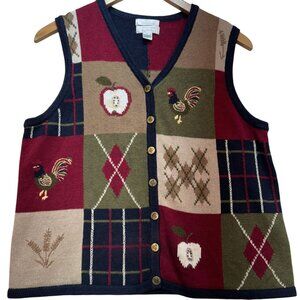 Christopher & Banks Women's Argyle Farm Cardigan Vest Sweater Knit Size M Multi